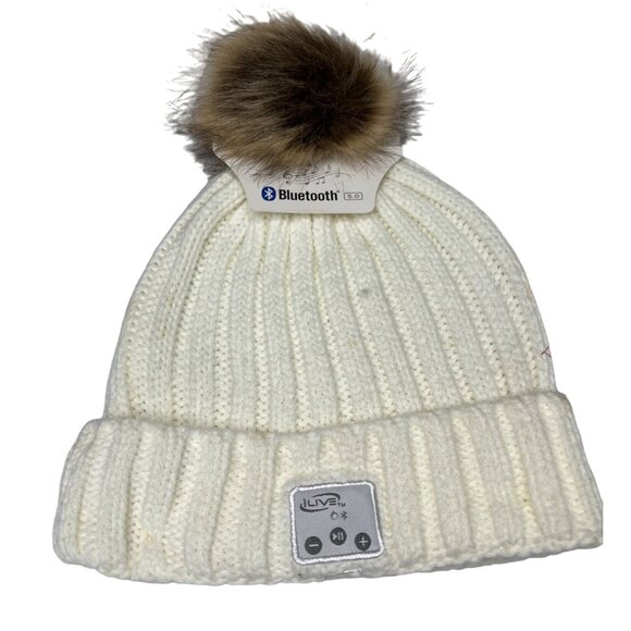 iLive Bluetooth Beanie White Knit‎ Hat  Built- in Headphones SnowBoarding SkIING - Picture 1 of 6